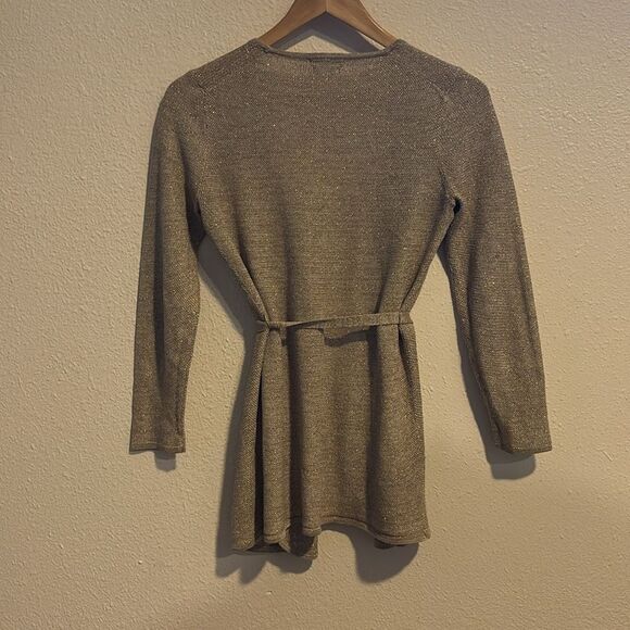 Massimo Dutti belted wrap cardigan sweater gold metallic and tan yarn size small - Picture 4 of 4